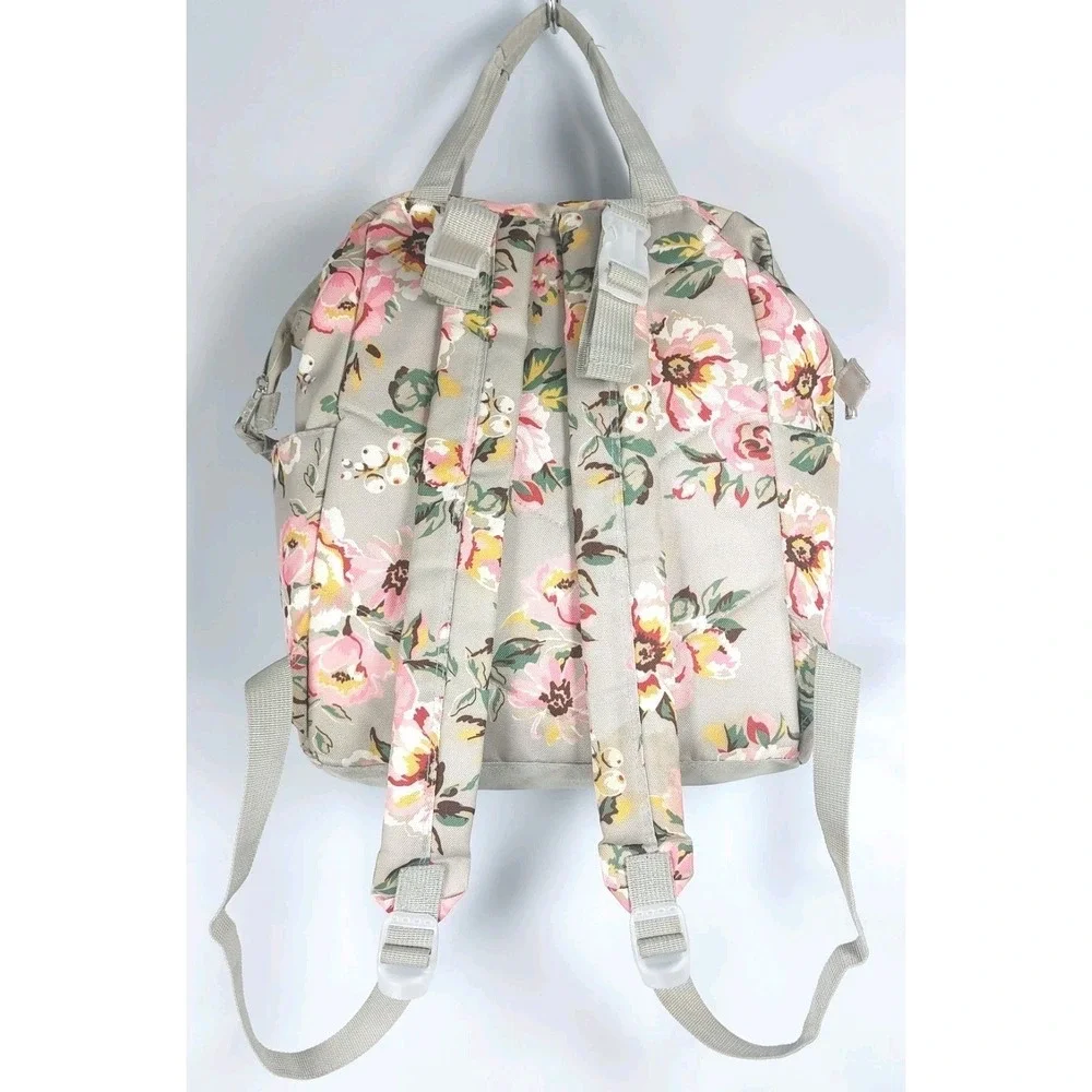 Baby Essentials Floral Backpack Diaper Bag Gray Pink Pockets Straps Changing Pad